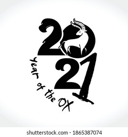 Year of the Ox in Chinese zodiac. Symbol of 2021 White ox. Vector element for New Year's design in flat style. Illustration of 2021 year of the Ox.