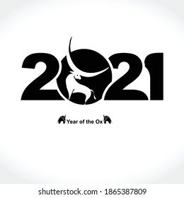 Year of the Ox in Chinese zodiac. Symbol of 2021 White ox. Vector element for New Year's design in flat style. Illustration of 2021 year of the Ox.