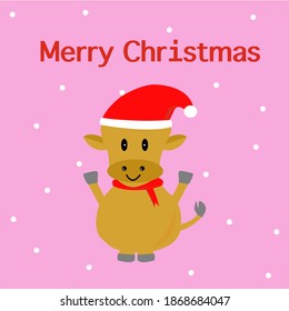 Year of the ox,cow,bull. Cow wear red winter costume for Merry Christmas and happy new year 2021.Ox horoscope sign Concept image of symbol Chinese. Vector