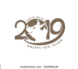 Year of the Pig. 2019. Flat pattern 2019 and smiling cute pig. Vector template New Year's design on the Chinese calendar. 