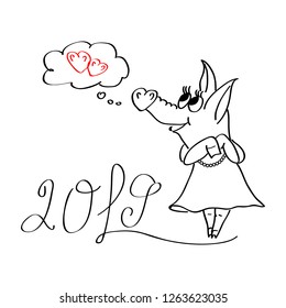 Year of the Pig 2019 hand drawn illustration with pig and handwritten 2019. Vector. For shirts, bags, posters, prints, cards/ New year of pig 2019 symbol . Eps10