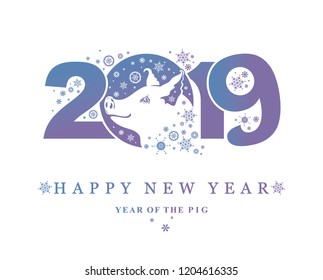 Year of the Pig 2019. Happy New Year! Vector template New Year's design on the Chinese calendar. 