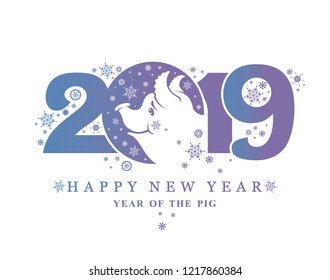 Year of the Pig 2019. Happy New Year! Vector template New Year's design on the Chinese calendar.