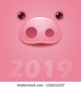 Year of the pig 2019. Pink background with the image of a pig.Vector