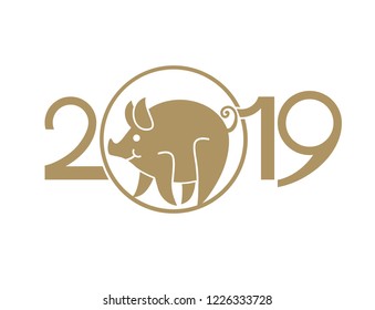 Year of the Pig 2019. Simple flat vector template Pig 2019. 