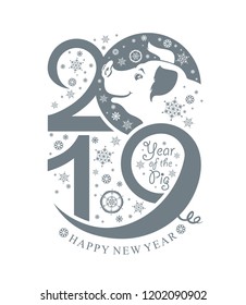Year of the Pig 2019. Vector pattern. Vertical template New Year's design on the Chinese calendar. 