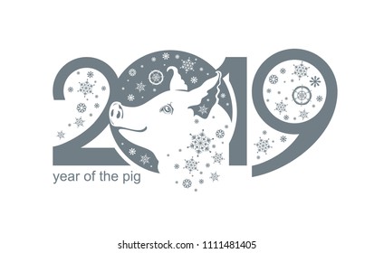 Year of the Pig 2019. Vector template New Year's design on the Chinese calendar. 