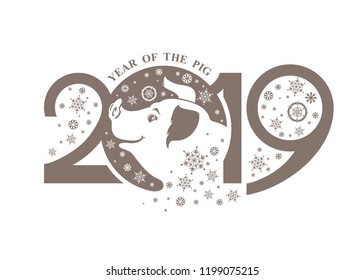 Year of the Pig 2019. Vector template New Year's design on the Chinese calendar. 
