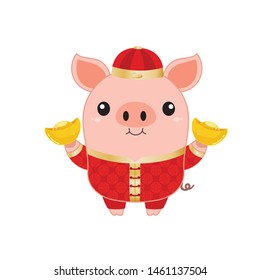 Year of pig , Cute Pig in Chinese costume Cartoon Style,Chinese Zodiac Sign Year of Pig . isolated on white background