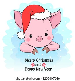 Year of Pig. New year 2019. Christmas card with pig