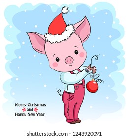 Year of Pig. New year 2019. Christmas card with pig