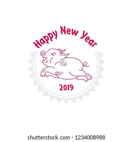 Year of pig. New 2019. Postcard with pigs, geometric elements. The logo of the pig. Vector