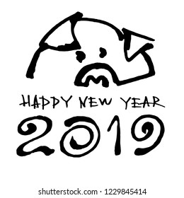 year of a pig. Vector illustration, 2019 hand written lettering. Happy New Year card design element