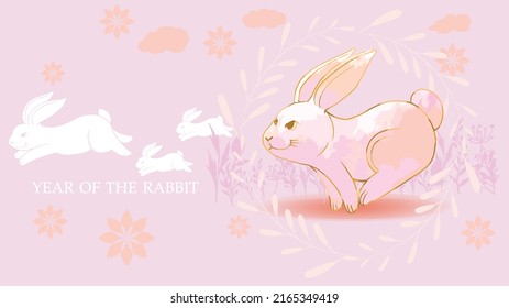 year of the pink rabbit 2023 pink rabbit running in the flower garden paper cut pattern pattern