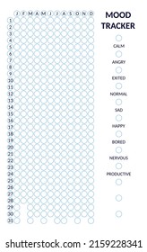 Year in pixels, mood tracker in circles template. Habit diary blank for bullet journal. Monthly planner vertical orientation.