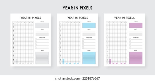 A Year In Pixels Printable Yearly Mood Tracker, Yearly Activities , Yearly Goal Tracker