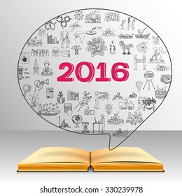 Year plan for 2016 doodles with 3d notebook