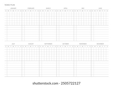 Un año de Plantilla de Plan con un estilo sencillo y minimalista. Nota, planificador, diario, calendario, planificador ilustración de Plantilla de documentos.