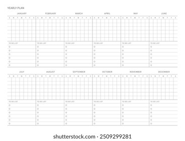 Un año de Plantilla de Plan con un estilo sencillo y minimalista. Nota, planificador, diario, calendario, planificador ilustración de Plantilla de documentos.