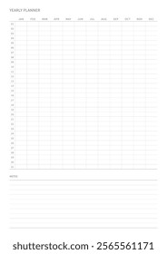 A year plan template with a simple and minimal style. Note, scheduler, diary, calendar, planner document template illustration.