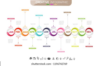Year planer, Timeline business for 12 months, 1 year, Timeline infographics design vector and Presentation business can be used for Business concept with 12 options, steps or processes.
