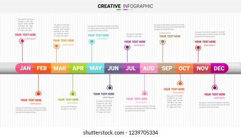 Year planner, 12 months, 1 year, Timeline infographics design vector and Presentation business can be used for Business concept with 12 options, steps or processes.