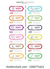 Year planner, 12 months, 1 year, Timeline infographics design vector and Presentation business can be used for Business concept with 12 options, steps or processes.