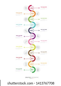 Year planner, 12 months, 1 year, Timeline infographics design vector and Presentation business can be used for Business concept with 12 options, steps or processes. 