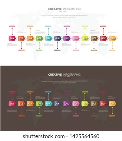 Year planner, 12 months, 1 year, Timeline infographics design vector and Presentation business can be used for Business concept with 12 options, steps or processes. 