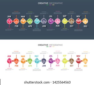Year planner, 12 months, 1 year, Timeline infographics design vector and Presentation business can be used for Business concept with 12 options, steps or processes. 