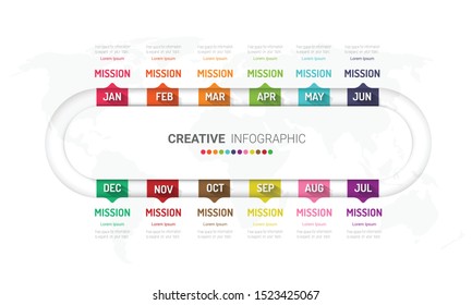 Year planner, 12 months, 1 year, Timeline infographics design vector and Presentation business can be used for Business concept with 12 options, steps or processes. 