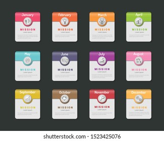 Year planner, 12 months, 1 year, Timeline infographics design vector and Presentation business can be used for Business concept with 12 options, steps or processes. 