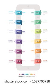 Year planner, 12 months, 1 year, Timeline infographics design vector and Presentation business can be used for Business concept with 12 options, steps or processes. 