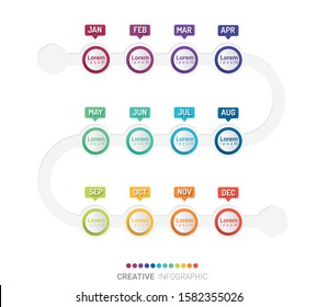 Year planner, 12 months, 1 year, Timeline infographics design vector and Presentation business can be used for Business concept with 12 options, steps or processes. 