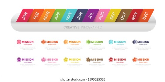 Year planner, 12 months, 1 year, Timeline infographics design vector and Presentation business can be used for Business concept with 12 options, steps or processes. 