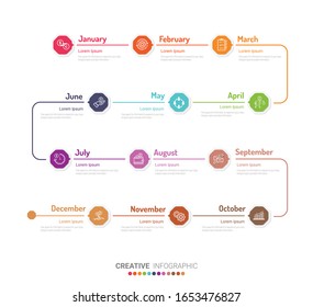 Year planner, 12 months, 1 year. Timeline infographics design vector and Presentation business can be used for Business concept with 12 options, steps or processes. 