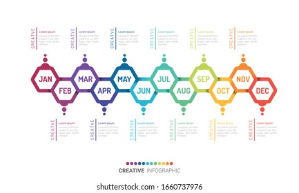 Year planner, 12 months, 1 year, Timeline infographics design vector and Presentation business can be used for Business concept with 12 options, steps or processes. 