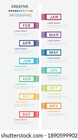 Year Planner, 12 Months, 1 Year, Timeline Infographics Design Vector And Presentation Business Can Be Used For Business Concept With 12 Options, Steps Or Processes. 