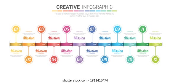 Planificador de año, 12 meses, 1 año, vector de diseño de infografías de la línea de tiempo y negocio de presentación se pueden utilizar para concepto de negocio con 12 opciones, pasos o procesos. 