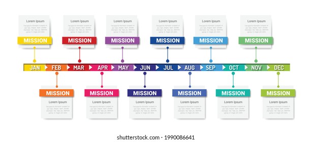 Planificador de año, 12 meses, 1 año, vector de diseño de infografías de la línea de tiempo y negocio de presentación se pueden utilizar para concepto de negocio con 12 opciones, pasos o procesos. 