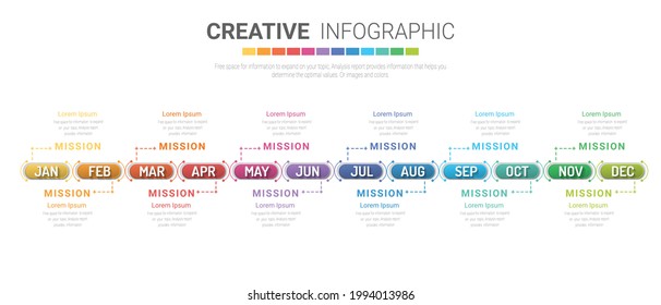 Year planner, 12 months, 1 year, Timeline infographics design vector and Presentation business can be used for Business concept with 12 options, steps or processes. 