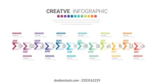 Year planner, 12 months, 1 year, Timeline infographics design vector and Presentation business can be used for Business concept with 12 options, steps or processes. EPS.