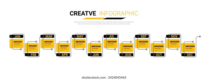 Year planner, 12 months, 1 year, Timeline infographics design vector and Presentation business can be used for workflow, process diagram, flow chart, EPS vector.