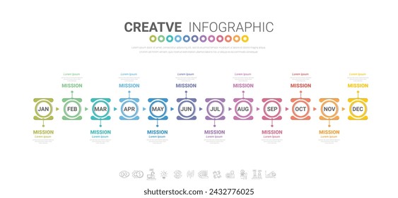 Year planner, 12 months, 1 year, Timeline infographics design vector and Presentation business can be used for workflow, process diagram, flow chart, EPS vector.