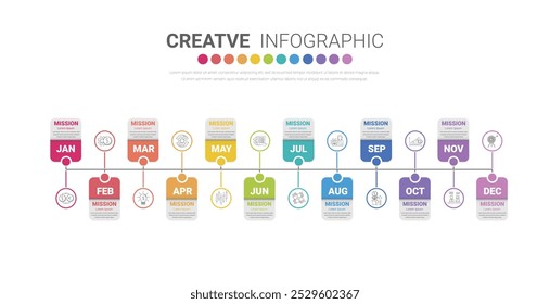 Year planner, 12 months, 1 year, Timeline infographics design vector and Presentation business can be used for workflow, process diagram, flow chart. EPS vector.