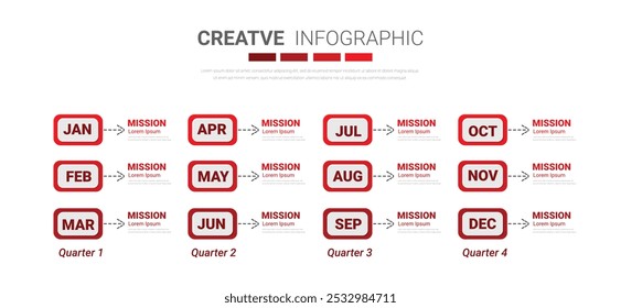 Year planner, 12 months, 1 year, Timeline infographics design vector and Presentation business can be used for workflow, process diagram, flow chart. EPS vector.