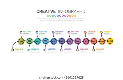 Year planner, 12 months, 1 year, Timeline infographics design vector and Presentation business can be used for workflow, process diagram, flow chart. EPS vector.