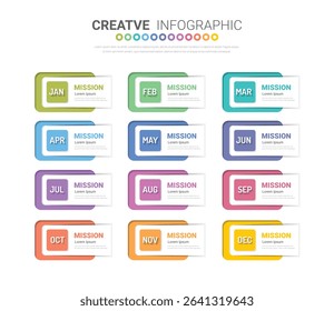 Year planner, 12 months, 1 year, Timeline infographics design vector and Presentation business can be used for workflow, process diagram, flow chart. EPS vector.