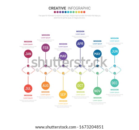 Year planner, 12 months, 1 year, Timeline infographics design vector and Presentation business can be used for Business concept with 12 options, steps or processes. 