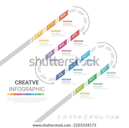 Year planner, 12 months, 1 year, Timeline infographics design vector and Presentation business, Can be used for presentations banner, workflow layout, process diagram, flow chart, info graph
